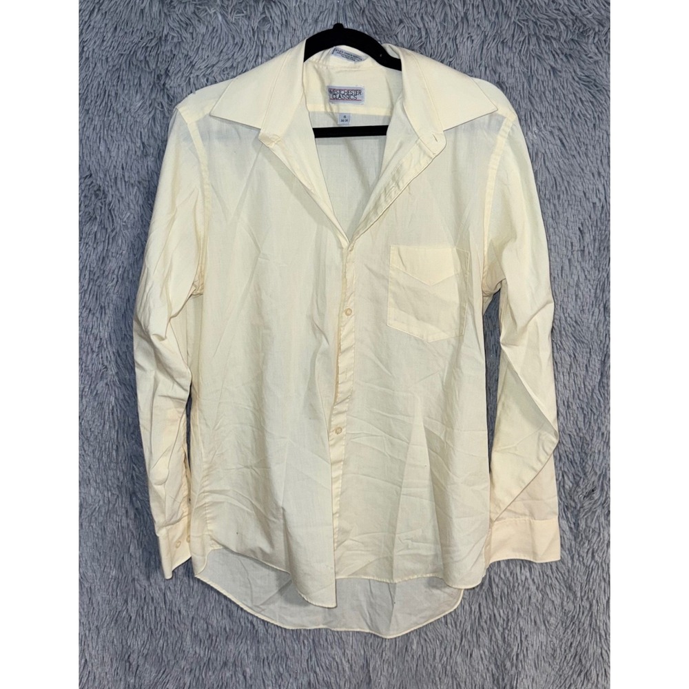 WESTCHESTER CLASSICS Mens Yellow Long Sleeve Collared Button Up Size 16 34/35